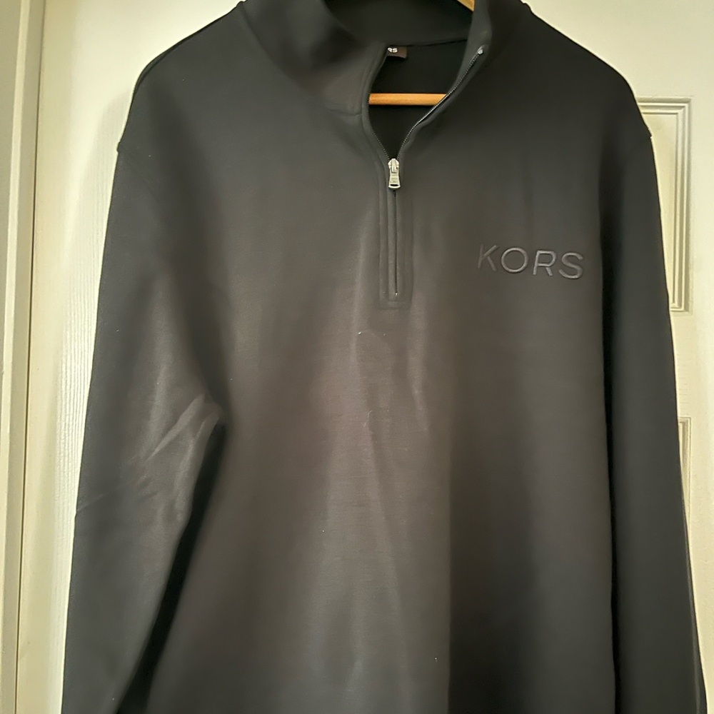 Michael Kors Men's  1/4 Zip-Up Black Sweater Pullover Logo